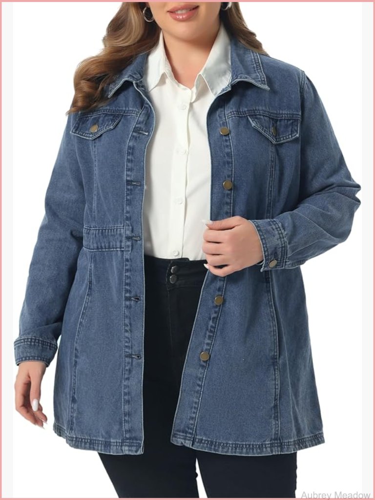 Plus Size Denim Jacket Women Button Front Long Sleeve Jean Jacket Coats